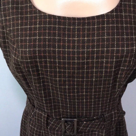 Old Navy Vintage Wool Plaid Twee Dress Brown 6 - Picture 3 of 6